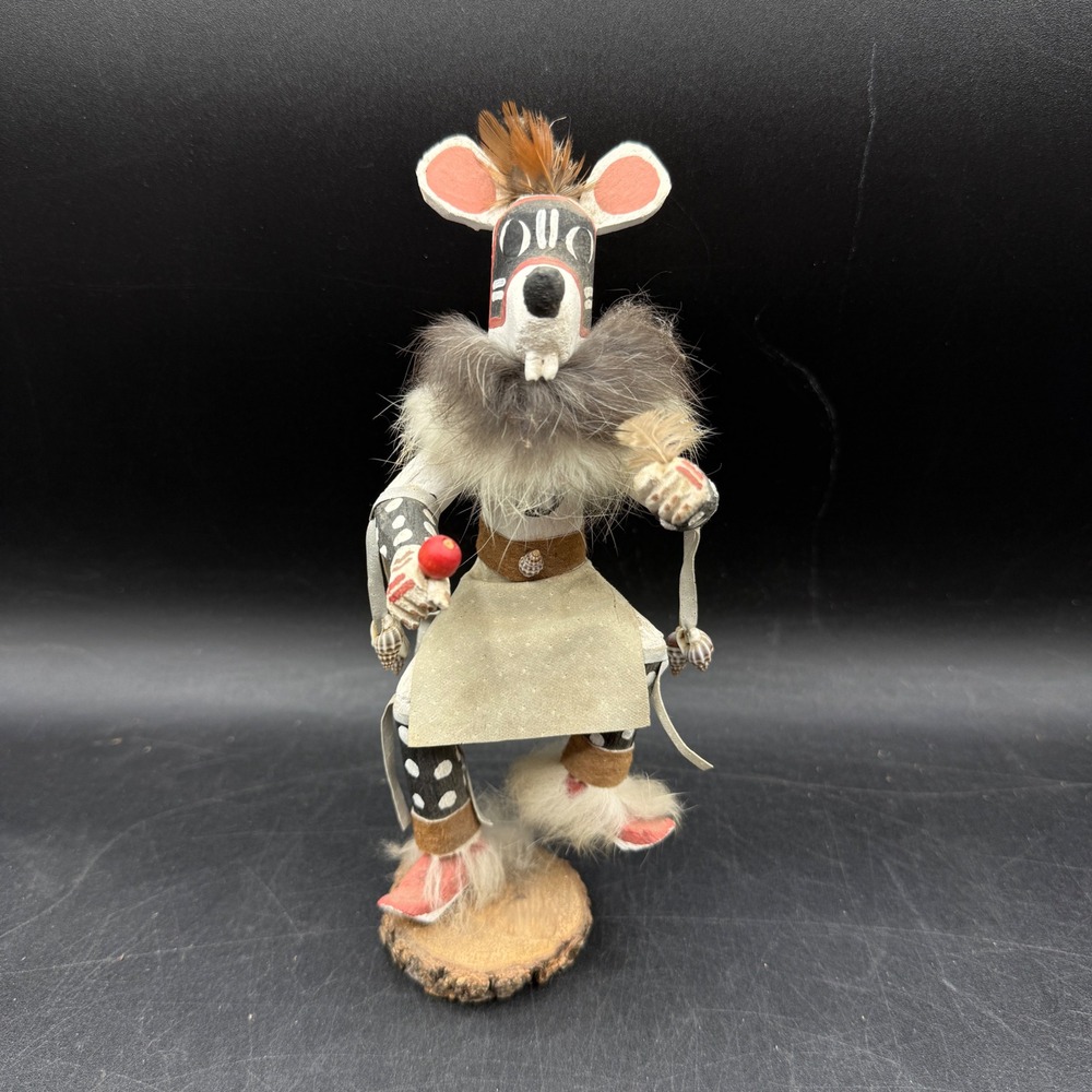 Vintage 7" White Mouse Kachina Doll Dancer Native American Folk Art Hand Painted - Picture 1 of 10